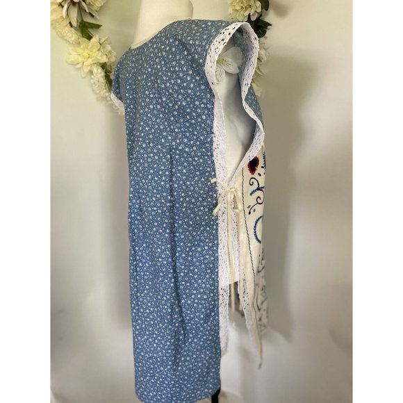 Vintage Homemade Jumper Dress Pinafore Apron 70's Embroidery Calico Farm Cottage - Picture 11 of 12